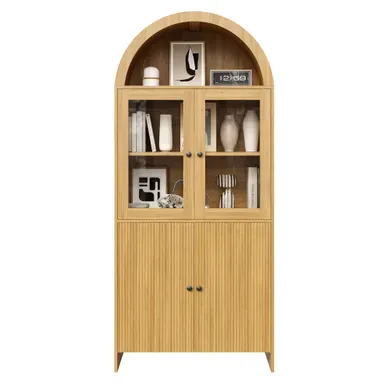 Vitrine Buffet - Panneau De Particules Et Verre - Naturel - 78 X 40 X 176 Cm Vitrine Buffet - Panneau De Particules Et Verre - Naturel - 78 X 40 X 176 Cm