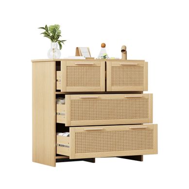 Commode En Mdf Et Rotin - Couleur Naturelle - 80x38x80 Cm Commode En Mdf Et Rotin - Couleur Naturelle - 80x38x80 Cm