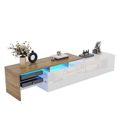 Meuble TV En Panneaux De Particules Blanc Brillant Et Bois - 170x33x33.5 Cm
