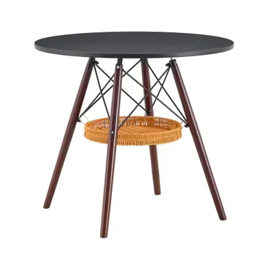 Table À Manger Ronde - Mdf Et Bois Massif - Noir Et Noyer - 80x80x71,50 Cm