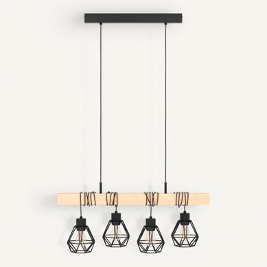 Suspension 4 Lumières L. 70 cm TOWNSHEND5 Noire et marron Suspension 4 Lumières L. 70 cm TOWNSHEND5 Noire et marron vue de face