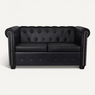 Canapé Chesterfield 2 Places - Canapé Fixe - Canapé Droit Cuir Synthétique Noir