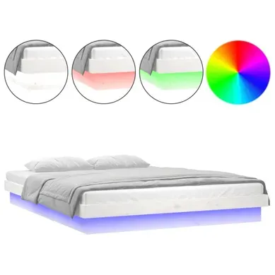 Lit Double - Lit Adulte Simple - Cadre De Lit à LED Blanc 120x190 Cm Petit Double Bois Massif Lit Double - Lit Adulte Simple - Cadre De Lit à LED Blanc 120x190 Cm Petit Double Bois Massif