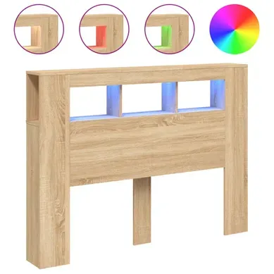 Tête De Lit - Armoire De Tête De Lit à LED Chêne Sonoma 140x18,5x103,5cm Bois Ingénierie