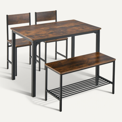 Ensemble Table Et 2 Chaises 1 Banc, Ensemble De Salle à Manger Industriel Structure En Métal Ensemble Table Et 2 Chaises 1 Banc, Ensemble De Salle à Manger Industriel Structure En Métal