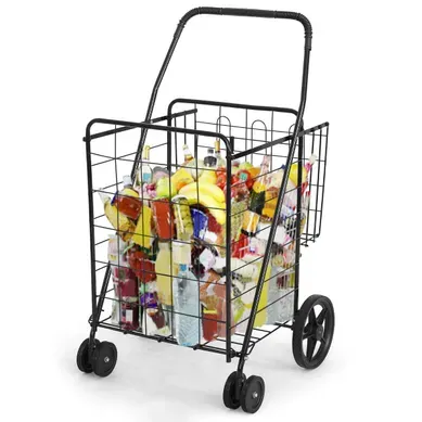 Chariots De Courses Pliable - Caddie à 4 Roues Pivotantes 61x62x102 Cm Capacité De 40kg Noir Métal Chariots De Courses Pliable - Caddie à 4 Roues Pivotantes 61x62x102 Cm Capacité De 40kg Noir Métal
