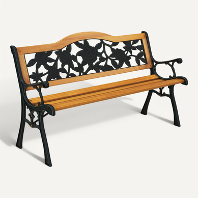Banc De Jardin, Banc D'extérieur, Banquette En Métal Moulé Avec Siège En Bois 126x52x76 Cm Noir