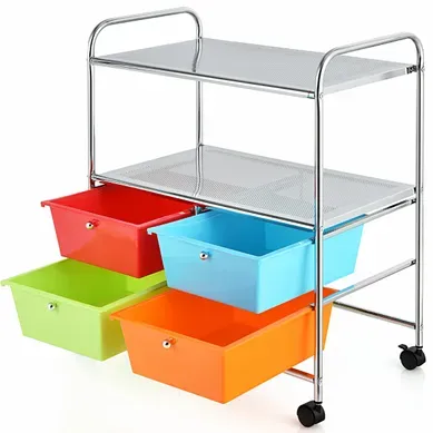 Desserte, Chariot De Rangement 63 X 37 X 73,5 Cm Avec 2 Etagères 4 Tiroirs 4 Roues Et 2 Freins Desserte, Chariot De Rangement 63 X 37 X 73,5 Cm Avec 2 Etagères 4 Tiroirs 4 Roues Et 2 Freins