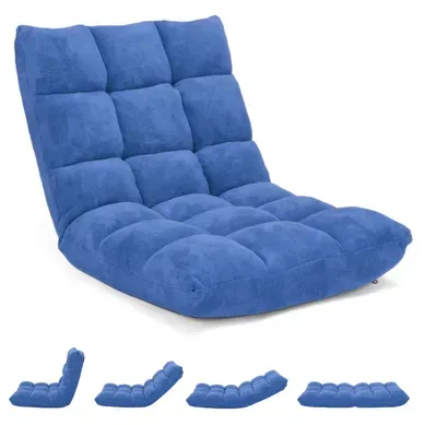 Coussin De Sol Chaise De Méditation Canapé-lit Pliable Avec 14 Positions Réglables 56x67x56cm Bleu