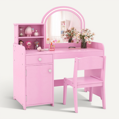 Coiffeuse Et Tabouret Pour Enfants Avec Miroir Et 120 Lumières LED Bureau Enfants Avec Chaise