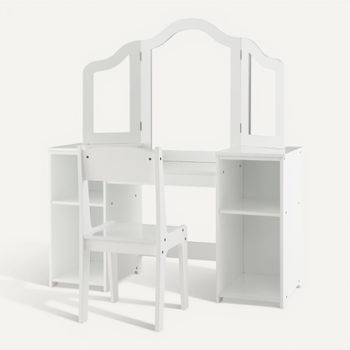 Coiffeuse Pour Enfants, Table De Maquillage 2 En 1 Avec Chaise Miroir Amovible à Trois Volets