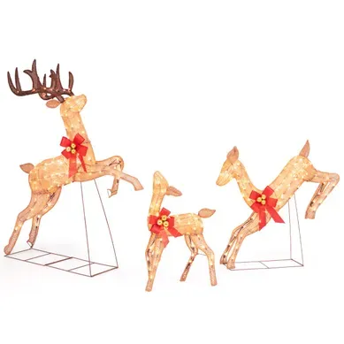 Décoration Lumineuse De Noël - Renne De Noël 3 Pièces Avec 255 Lumières Blanches Chaudes