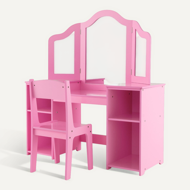 Coiffeuse Enfant Avec Chaise, Table De Maquillage Et Chaise 2 En 1 Pour Enfants Avec Miroir Amovible