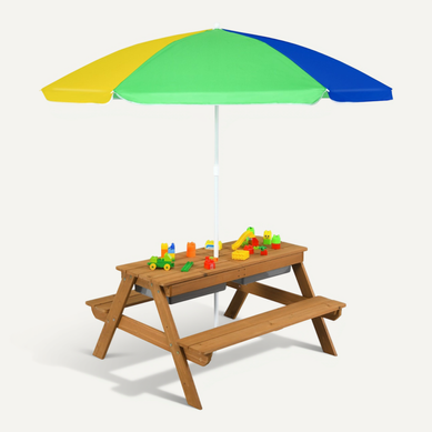 Table De Jardin Pour Enfant Avec 2 Bancs Et Parasol 2 Boîtes Plateau Amovible Marron Table De Jardin Pour Enfant Avec 2 Bancs Et Parasol 2 Boîtes Plateau Amovible Marron