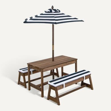 Table De Pique-nique Pour Enfant Avec 2 Bancs Et Parasol à 4 Places Coussins En Sapin Bleu Table De Pique-nique Pour Enfant Avec 2 Bancs Et Parasol à 4 Places Coussins En Sapin Bleu