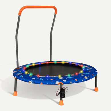 Trampoline Enfants, Tapis De Saut D.92cm Lumineux Avec Poignée Amovible Charge 25kg Bleu Trampoline Enfants, Tapis De Saut D.92cm Lumineux Avec Poignée Amovible Charge 25kg Bleu