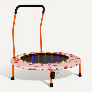 Trampoline Enfants, Tapis De Saut D.92cm Lumineux Avec Poignée Amovible Charge 25kg Orange Trampoline Enfants, Tapis De Saut D.92cm Lumineux Avec Poignée Amovible Charge 25kg Orange