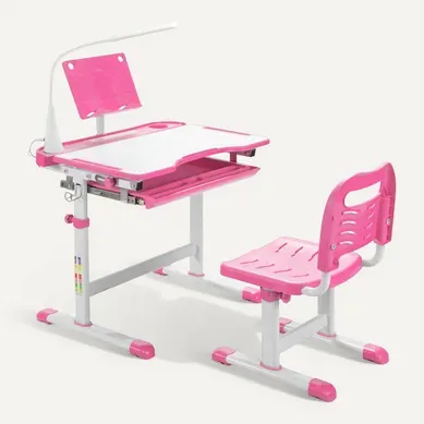 Bureau Enfant Avec Chaise, Bureau D'étude LED Plateau Incliné Et Tiroir Coulissant Rose Bureau Enfant Avec Chaise, Bureau D'étude LED Plateau Incliné Et Tiroir Coulissant Rose