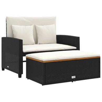 Canapé De Jardin - Canapé D'extérieur 2 Places Coussins Noir Résine Tresséeetacacia Canapé De Jardin - Canapé D'extérieur 2 Places Coussins Noir Résine Tresséeetacacia