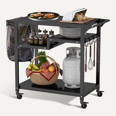 Chariot De Barbecue D'extérieur à 3 Étagères Desserte De Jardin Avec 4 Roues Verrouillables Chariot De Barbecue D'extérieur à 3 Étagères Desserte De Jardin Avec 4 Roues Verrouillables