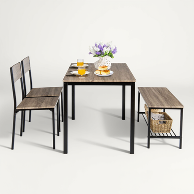 Ensemble Table Et 2 Chaise 1 Banc - 4 Personnes Style Industriel Structure En Métal Ensemble Table Et 2 Chaise 1 Banc - 4 Personnes Style Industriel Structure En Métal