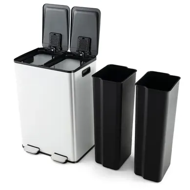Poubelle Double Compartiments 2 X 30l Poubelle Tri Selectif En Acier Inox Anti-empreintes Blanc Poubelle Double Compartiments 2 X 30l Poubelle Tri Selectif En Acier Inox Anti-empreintes Blanc