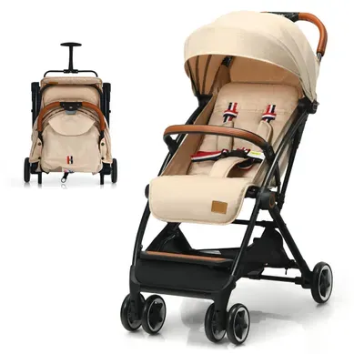 Poussette Bébé Pliable à Une Main Avec Cadre En Aluminium Dossier Et Repose-pieds Réglables Beige Poussette Bébé Pliable à Une Main Avec Cadre En Aluminium Dossier Et Repose-pieds Réglables Beige