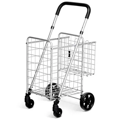Chariot De Courses Pliable En Acier Avec Double Panier Et 4 Roues Caddie De Courses Chariot De Courses Pliable En Acier Avec Double Panier Et 4 Roues Caddie De Courses