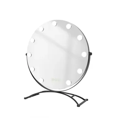 Miroir Maquillage Hollywood Rond 9 LED Dimmable Rotatif Lumineux Réglable Noir 58 x 50 cm