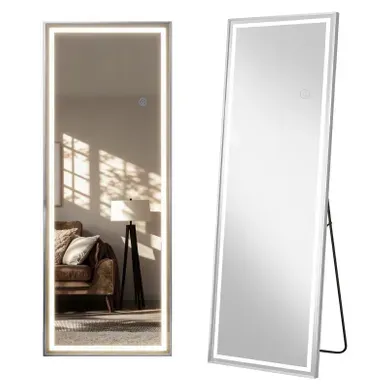 Miroir Sur Pied LED Pleine Longueur 160x50cm, 3 Couleurs Tactile Dimmable 10%-100%, Verre Trempé Bla Miroir Sur Pied LED Pleine Longueur 160x50cm, 3 Couleurs Tactile Dimmable 10%-100%, Verre Trempé Bla
