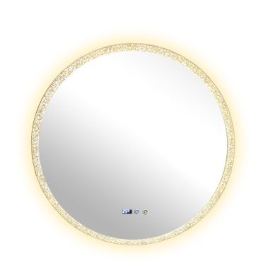 Miroir Rond LED D.80 Cm Cadre Cristal, Tactile, Horloge, 3 Couleurs Dimmables