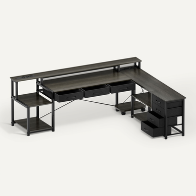 Station De Travail Ergonomique - Angle L 140cm - Structure Industrielle Avec 7 Tiroir - Gris Station De Travail Ergonomique - Angle L 140cm - Structure Industrielle Avec 7 Tiroir - Gris