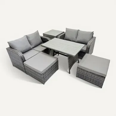 Ensembles De Meubles De Jardin 6 Places Avec 2 Grand Tabourets Table D'appoint Gris Foncé Mixte Ensembles De Meubles De Jardin 6 Places Avec 2 Grand Tabourets Table D'appoint Gris Foncé Mixte