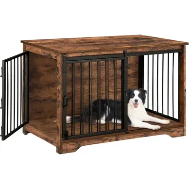 Cage Pour Chien En Bois Vintage, 100 Cm, 2 Portes Coulissantes, Pour Chien Moyen/grand, Intérieur