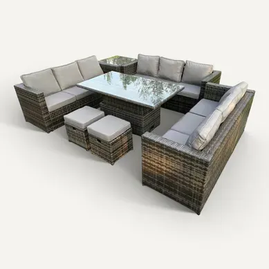 Salon De Jardin En Rotin Avec Table Élévatrice 3 Canapés Table D'appoint Mélange Gris Foncé Salon De Jardin En Rotin Avec Table Élévatrice 3 Canapés Table D'appoint Mélange Gris Foncé