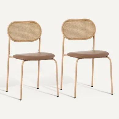 Chaise De Salle à Manger 2 Pièces, Pieds En Métal, Chaise Longue En Rotin, Pu, marron Chaise De Salle à Manger 2 Pièces, Pieds En Métal, Chaise Longue En Rotin, Pu, marron
