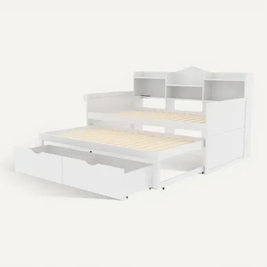 Lit Gigogne Lit Enfant En Bois 90x200/190 Cm, Prise USB Et 2 Tiroirs, Niches De Rangement, Blanc Lit Gigogne Lit Enfant En Bois 90x200/190 Cm, Prise USB Et 2 Tiroirs, Niches De Rangement, Blanc