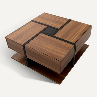 Table Basse 78x78x36 Cm, 4 Tiroirs, Espace De Rangement - Couleur Naturelle
