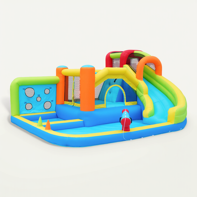 Château Gonflable Pour Enfants - Toboggan + Mur D'escalade + 2 Piscines 410x315x203 Cm