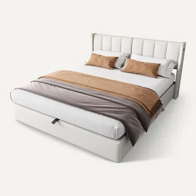 Lit Coffre Adulte 140x190 Cm Avec LED, Ports USB, Tête Réglable Et éclairage, Pu Blanc Moderne