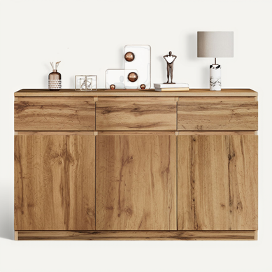 Buffet 135x40x81cm, Avec 3 Portes Et 3 Tiroirs, 3 Séparateurs Réglables, Couleur Bois Buffet 135x40x81cm, Avec 3 Portes Et 3 Tiroirs, 3 Séparateurs Réglables, Couleur Bois