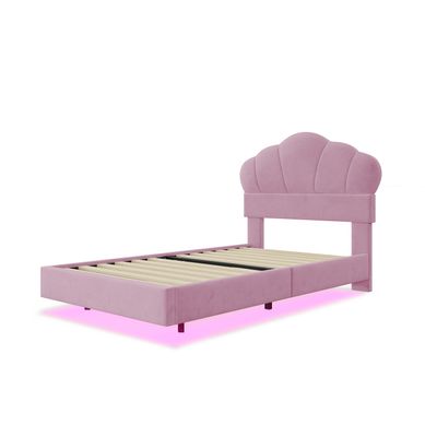 Lit Enfant 90x200cm Tissu Velours,avec LED, Rose