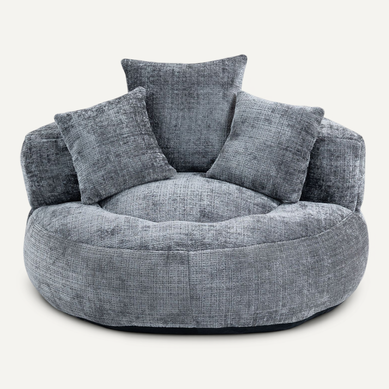 Fauteuil Fixe Poire Rond Avec Dossier Et 3 Coussins, Chenille, Gris Fauteuil Fixe Poire Rond Avec Dossier Et 3 Coussins, Chenille, Gris
