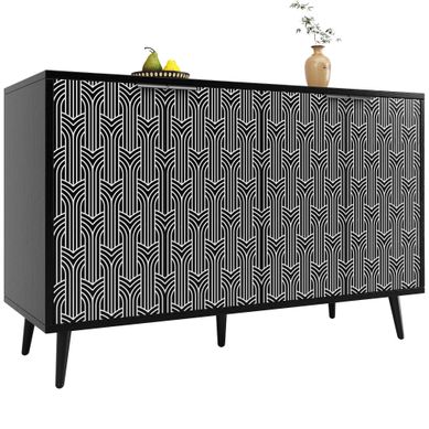 Buffet De Cuisine Noir Avec 4 Portes Sculptées à Chevrons, Anti-basculement Buffet De Cuisine Noir Avec 4 Portes Sculptées à Chevrons, Anti-basculement