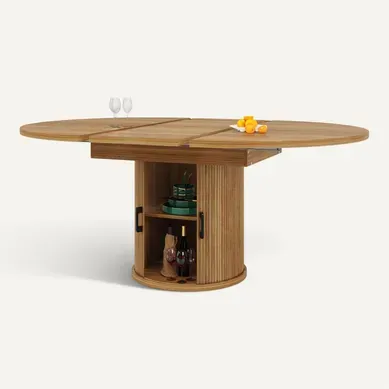 Table à Manger Extensible Ronde Bois 118-158cm 6 Personnes Avec Rangement Table à Manger Extensible Ronde Bois 118-158cm 6 Personnes Avec Rangement