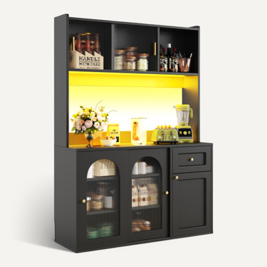 Buffet Haut Avec Tiroir, Des Étagères Réglables, Éclairage LED, Noir Buffet Haut Avec Tiroir, Des Étagères Réglables, Éclairage LED, Noir