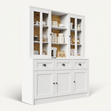 Buffet Haut Avec 3 Tiroirs, Des Étagères Réglables, Rangements Ouverts, Blanc Buffet Haut Avec 3 Tiroirs, Des Étagères Réglables, Rangements Ouverts, Blanc