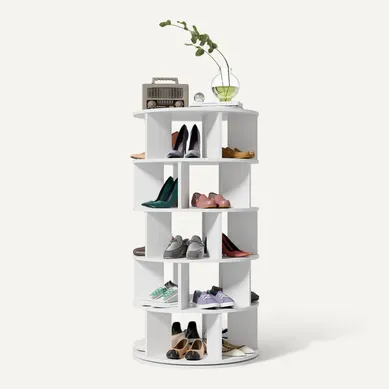 Meuble à Chaussures 60x60x115 Cm, Chaussures Rond Rotatif, Design Simple, Aggloméré, Blanc Meuble à Chaussures 60x60x115 Cm, Chaussures Rond Rotatif, Design Simple, Aggloméré, Blanc