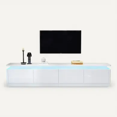 Meuble TV 180 Cm Avec 4 Tiroirs, Meuble TV Blanc Avec LED, Haute Brillance Meuble TV 180 Cm Avec 4 Tiroirs, Meuble TV Blanc Avec LED, Haute Brillance