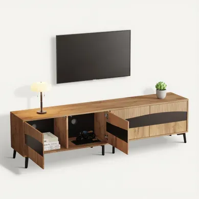 Meuble TV 180 Cm, Meuble TV Bois Avec 4 Portes, Avec 8 Pieds De Support, Design Symétrique Meuble TV 180 Cm, Meuble TV Bois Avec 4 Portes, Avec 8 Pieds De Support, Design Symétrique